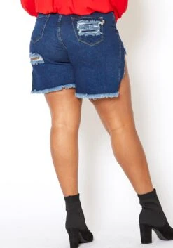 Vibrant Plus Size High Waisted Destroyed Denim Shorts -FemiLook Sales Store 2013648 939 2