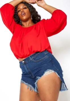 Vibrant Plus Size High Waisted Destroyed Denim Shorts