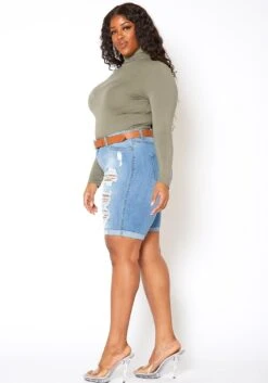 Vibrant Light Wash Distressed Bermuda Plus Size Shorts -FemiLook Sales Store 2013650 938 1