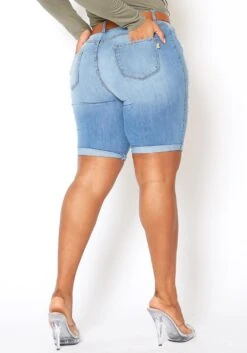 Vibrant Light Wash Distressed Bermuda Plus Size Shorts -FemiLook Sales Store 2013650 938 2
