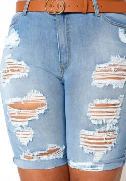 Vibrant Light Wash Distressed Bermuda Plus Size Shorts -FemiLook Sales Store 2013650 938 3