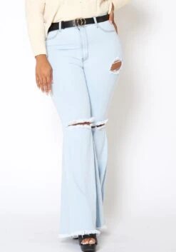 Vibrant Plus Size Womens Bold Flare Hem Denim Jean -FemiLook Sales Store 2013651 940 0