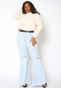 Vibrant Plus Size Womens Bold Flare Hem Denim Jean