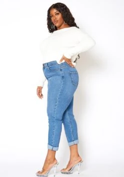 Vibrant Plus Size Womens Vintage Blue Wash Mom Jean -FemiLook Sales Store 2013655 938 2