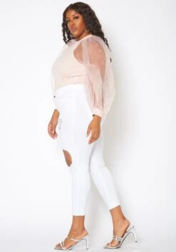 Vibrant Plus Size Womens Mid Rise Front Distressed Skinny Jeans -FemiLook Sales Store 2013656 002 2