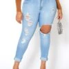 Vibrant Plus Size Womens Light Wash Distressed Denim Jeans -FemiLook Sales Store 2013657 938 0