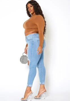 Vibrant Plus Size Womens Light Wash Distressed Denim Jeans -FemiLook Sales Store 2013657 938 2