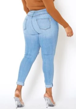 Vibrant Plus Size Womens Light Wash Distressed Denim Jeans -FemiLook Sales Store 2013657 938 3