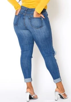 Vibrant Plus Size Knee Destroyed Mid Waist Jean -FemiLook Sales Store 2013658 938 2