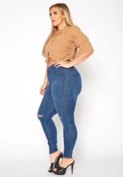 Vibrant Plus Size Medium Washed Knee Rip Denim Jean -FemiLook Sales Store 2013660 938 2