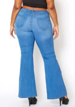 Vibrant Plus Size Basic Blue Washed Flared Hem Jean -FemiLook Sales Store 2013665 938 3