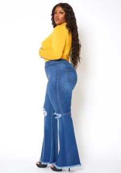 Vibrant Plus Size Knee Distressed Retro Bell Bottom Jean -FemiLook Sales Store 2013666 938 1