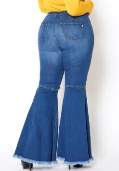 Vibrant Plus Size Knee Distressed Retro Bell Bottom Jean -FemiLook Sales Store 2013666 938 2