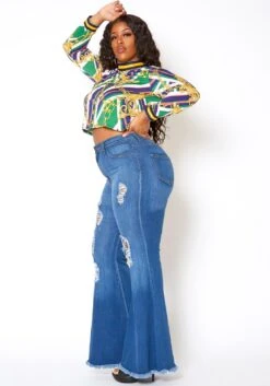 Vibrant Plus Size Bell Bottom Distressed Denim Jeans -FemiLook Sales Store 2013667 938 1