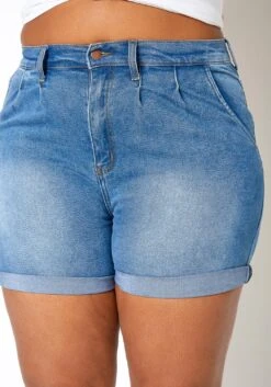 Vibrant Plus Size Blue Wash High Rise Denim Shorts -FemiLook Sales Store 2013671 938 3
