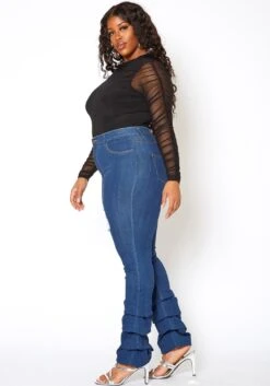 Vibrant Plus Size Womens Dark Wash Ankle Scrunched Jeans -FemiLook Sales Store 2013676 939 2