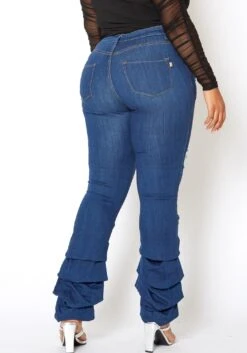 Vibrant Plus Size Womens Dark Wash Ankle Scrunched Jeans -FemiLook Sales Store 2013676 939 3