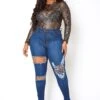 Vibrant Plus Size Front & Back Distress Hem Jean -FemiLook Sales Store 2013679 938 0