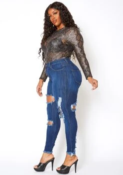 Vibrant Plus Size Front & Back Distress Hem Jean -FemiLook Sales Store 2013679 938 1