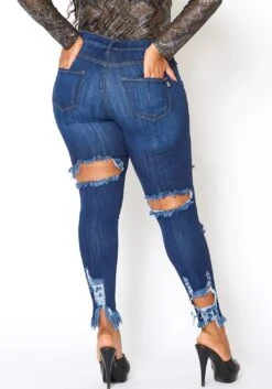 Vibrant Plus Size Front & Back Distress Hem Jean -FemiLook Sales Store 2013679 938 2