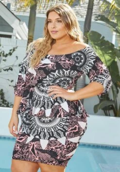 Asoph Plus Size Neon Ancient Art Patterned Bodycon Mini Dress -FemiLook Sales Store 2014192 148 2