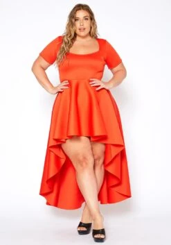 Asoph Plus Size Flattering Orange High Low Maxi Dress -FemiLook Sales Store 2014486 109 1