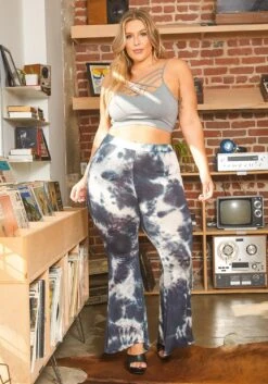 Asoph Plus Size Blue Tie Dye Flare Leg Pants -FemiLook Sales Store 2014668 001 2
