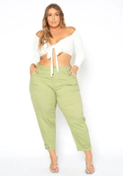 Asoph Plus Size Sage Green Utility Cargo Design Pants -FemiLook Sales Store 2014690 151 0
