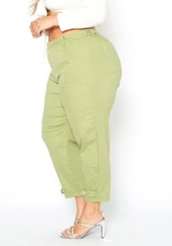 Asoph Plus Size Sage Green Utility Cargo Design Pants -FemiLook Sales Store 2014690 151 3