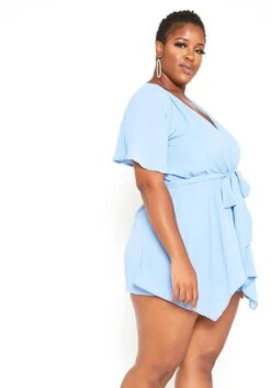 Asoph Plus Size Asymmetric Overlay Periwinkle Romper -FemiLook Sales Store 2014764 003 2