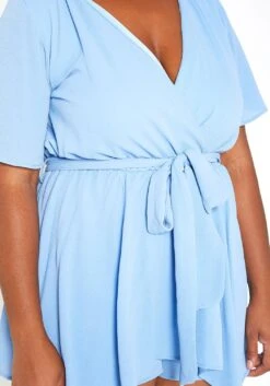 Asoph Plus Size Asymmetric Overlay Periwinkle Romper -FemiLook Sales Store 2014764 003 4