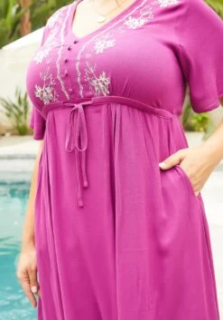 Asoph Plus Size Floral Embroidered Magenta Flare Midi Dress -FemiLook Sales Store 2014953 187 4