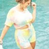 Asoph Plus Size Summer Tie Dye High Rise Shorts -FemiLook Sales Store 2014956 314 2
