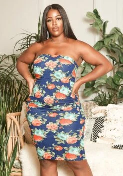 Asoph Plus Size Antique Floral Print Bodycon Tube Dress -FemiLook Sales Store 2015222 117 0