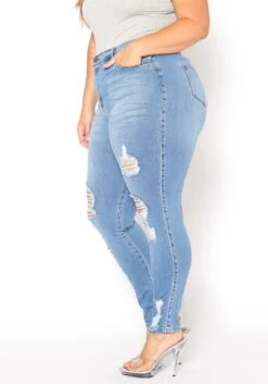 Vibrant Plus Size Light Denim Distressed Skinny Ankle Jeans -FemiLook Sales Store 2015372 938 3