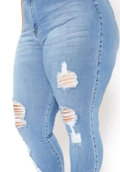 Vibrant Plus Size Light Denim Distressed Skinny Ankle Jeans -FemiLook Sales Store 2015372 938 5