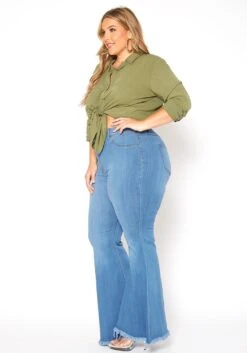 Vibrant Plus Size Classic Wash High Waist Bell Bottom Jeans -FemiLook Sales Store 2015374 938 2