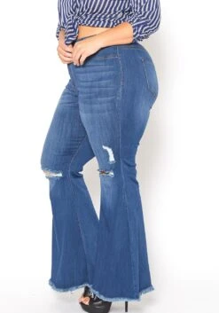 Vibrant Plus Size Medium Denim Raw Hem Distressed Jean -FemiLook Sales Store 2015375 938 2