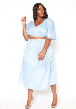 Asoph Plus Size V-Neck Ruched Oversized Midi Dress -FemiLook Sales Store 2015429 167 4