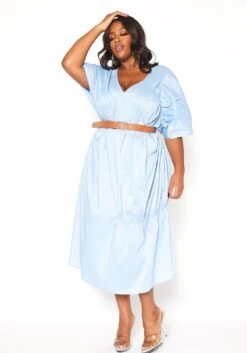 Asoph Plus Size V-Neck Ruched Oversized Midi Dress