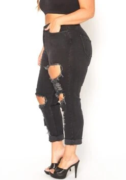 Vibrant Plus Size Distressed Raw Hem Mom Jeans -FemiLook Sales Store 2016129 001 3