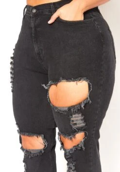 Vibrant Plus Size Distressed Raw Hem Mom Jeans -FemiLook Sales Store 2016129 001 5