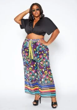 Asoph Plus Size Floral Print Straight Fit Pants