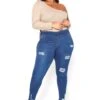 Asoph Plus Size Minimal Distressed Blue Wash Jeggings -FemiLook Sales Store 2016492 379 2