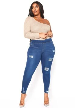 Asoph Plus Size Minimal Distressed Blue Wash Jeggings