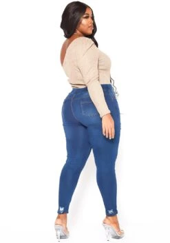 Asoph Plus Size Minimal Distressed Blue Wash Jeggings -FemiLook Sales Store 2016492 379 4