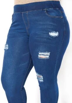 Asoph Plus Size Minimal Distressed Blue Wash Jeggings -FemiLook Sales Store 2016492 379 5