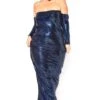 Asoph Plus Size Blue Metallic Off Shoulder Maxi Dress