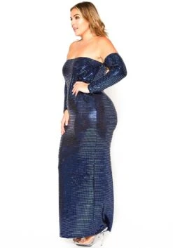 Asoph Plus Size Blue Metallic Off Shoulder Maxi Dress -FemiLook Sales Store 2016614 117 3