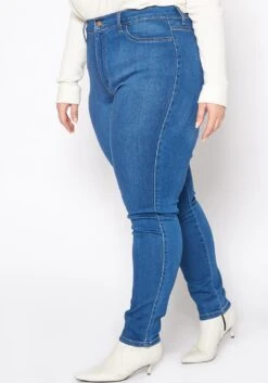 Vibrant Plus Size High Waisted Blue Wash Skinny Denim Jean -FemiLook Sales Store 2016803 938 2